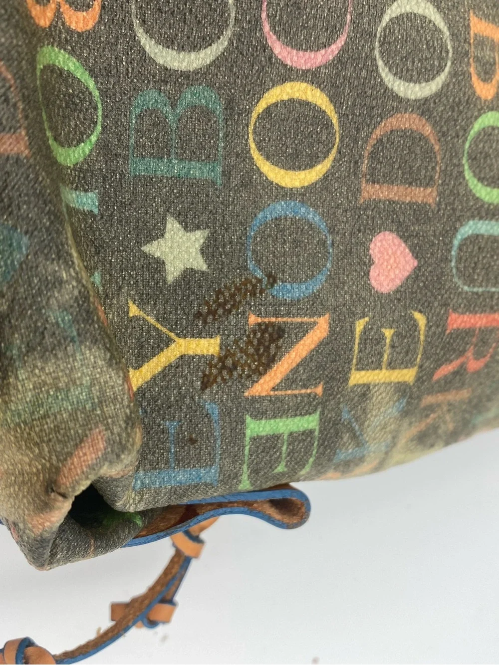 Dooney & Bourke Multicolor Logo Shoulder Bag with Tan Leather